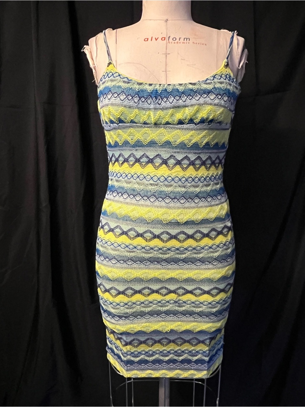 Women's Striped Knit Bodycon Dress - Yellow & Blue